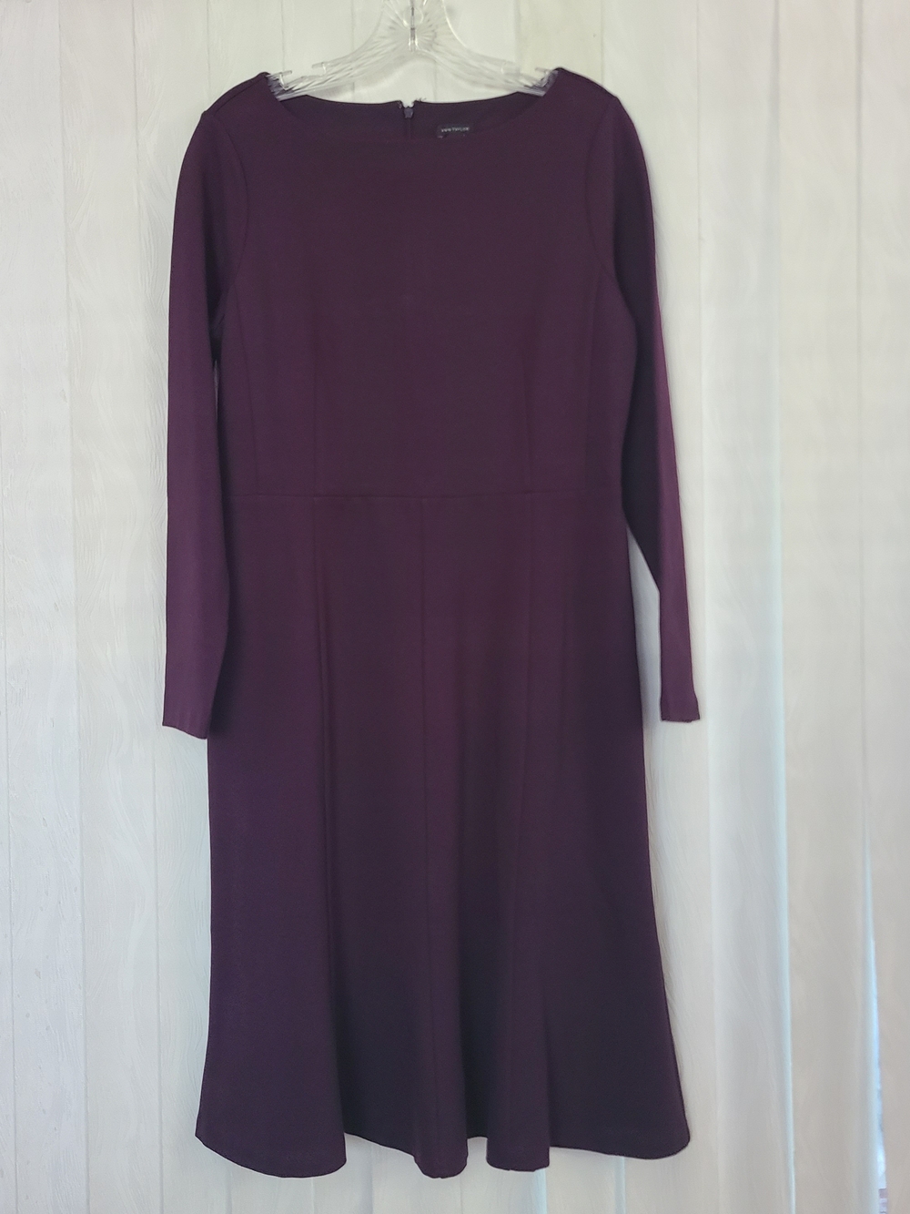 Ann Taylor Sz 6 Eggplant Purple Office Career Work Tulip Long Sleeves Midi Dress